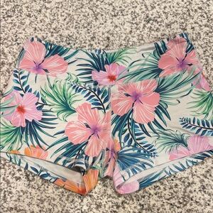 Savage Barbell Pink and Green Floral Athletic Shorts